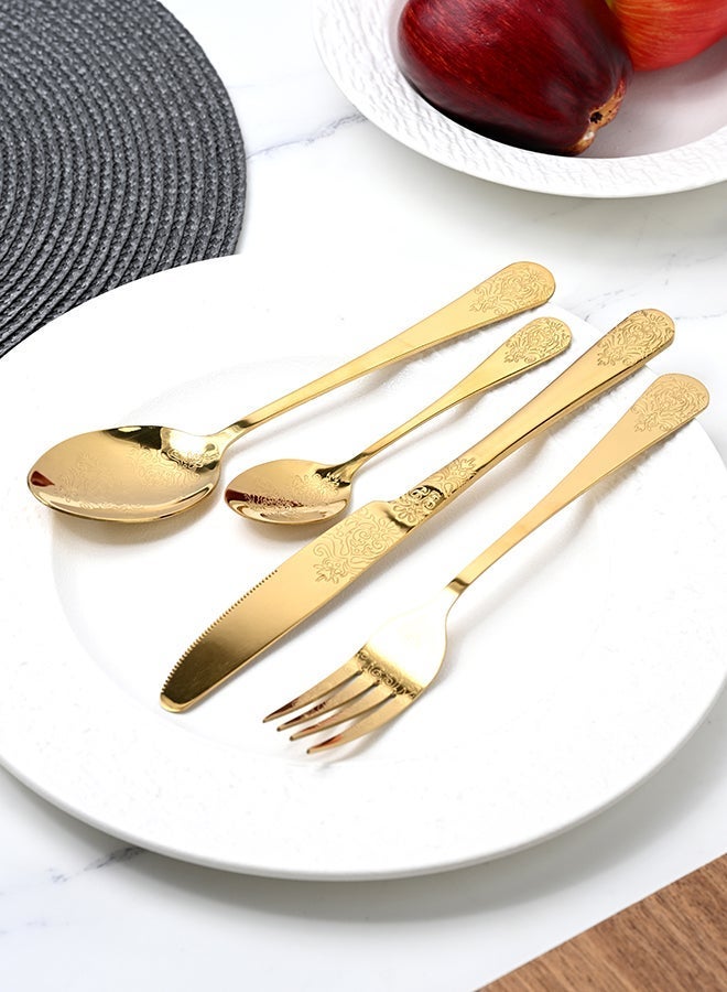 أولييرو طقم أدوات طعام متين وأنيق مكوّن من 24 قطعة لراحة استخدام ومائدة أنيقة – ذهبي - Image 2